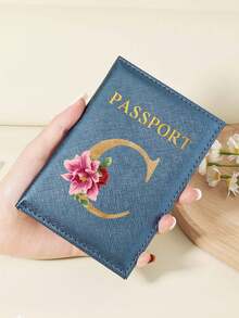 Floral Letter Print Passport Holder Wallet & Card Holder, Slim Travel Purse For Couple, Fits Cards & IDs, Lightweight Portable - Burgundy - View 156