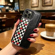 Wavy Checkered Flag Pattern Faux Leather Wallet Case For IPhone 17/16 Pro Max/15/14/13/12/11/ Galaxy Phone Cases|Slim Shockproof TPU With 3 Card Slots|Gift Idea- Replace Your Wallet - 黑色2 - 查看 5