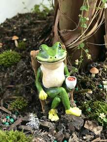 Miniature Frog Garden Statue Gifts Home Decorations Fairy Garden Accessories Outdoor Cute Frog Decor Art Housewarming Gift For Patio, Yard, Lawn Ornament, Cute Animal Ornament, Suitable For Home, Garden, Office Desk Decoration - A - View 3