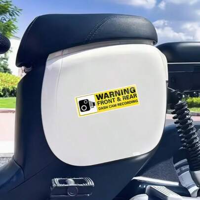 Pegatina de cámara frontal y trasera de advertencia 2D plana - Estilo de dibujos animados en negro mate y amarillo Autoadhesivo antiarañazos, adecuado para automóviles, SUV, motocicletas, parachoques y tumblers, señal de recordatorio de vehicular con gráfico claro