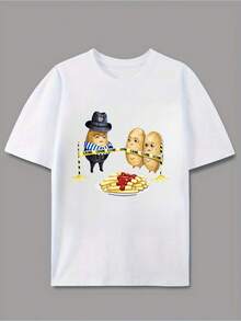 Camiseta Vintage para Hombre con Estampado de Patatas - Camiseta transpirable de manga corta y cuello redondo con estampado de patatas, lavable a máquina, adecuada para actividades al aire libre y uso casual, top casual elástico, ideal para eventos temáticos o uso diario. - Blanco - Ver 8