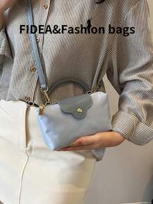New Fashionable Solid Color Minimalist PU Bucket Bag, Elegant High-End Handbag Suitable For Work, Shopping, Dating, Versatile - Baby Blue - View 7