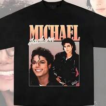 Camiseta Unisex con Estampado de , Diseño Retro Vintage, Manga Corta, Cuello Redondo, Ropa Urbana para Fanáticos del Pop - Negro - Ver 7