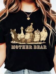 Camiseta Personalizada de Osito, Camiseta de Cachorro de Oso de Dibujos Animados, Camiseta Gráfica Vintage de Amigos Animales del Bosque, Camisetas Gráficas Unisex, Camiseta Divertida - Negro - Ver 5