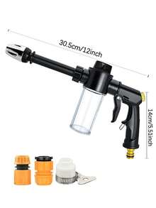 1pc Rechargeable Multi-Function Car Wash Water Gun, Suitable For Car Washing And Plant Watering, Durable Foam Wash Gun With Adjustable Nozzle, Efficient Cleaning, Irrigation And Inflation - Black - View 3