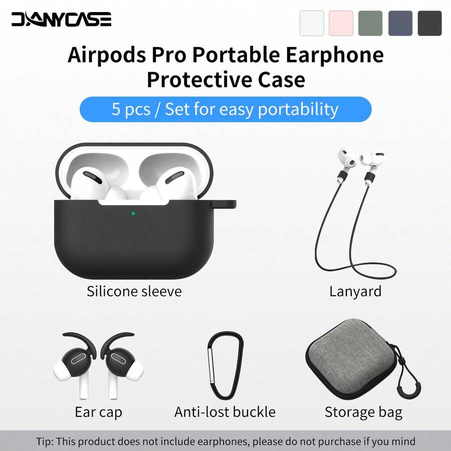 Set de 5 piezas Estuche de almacenamiento para auriculares Apple Pro, con mosquetón de acero inoxidable, bolsa de almacenamiento y cordón - Multicolor - Ver 1