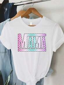 Retro Plaid Shirt For Moms, Perfect As A Mother's Day Gift. Stylish White T-Shirt For New Moms, Available In Sizes S To XXXXL For Casual Wear - 白色 - 查看 3