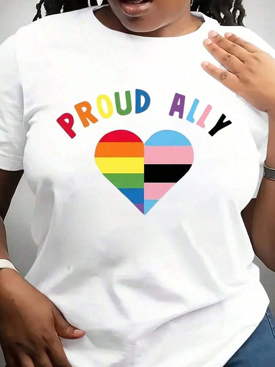 Camiseta sin mangas con estampado gráfico PROUD ALLY para mujer - Diseño de corazón arcoíris y palmera, top de verano ligero sin mangas con cuello redondo, ropa informal lavable a máquina para el Orgullo LGBTQ+, camisetas sin mangas para damas, comodidad para el día a día. - Blanco - Ver 1