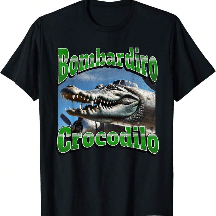 Bombadiro Crocodilo Funny Italian Brainrot Meme Graphic T-Shirt - Black - View 1