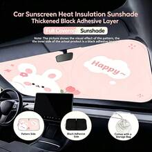 1pc (Multiple Patterns Available) Cartoon Tulip, Bear, Rabbit Car Sun Shade, Icy Feeling, Heat Insulation, Sun Protection, 4-Season Sunshade, Foldable Double-Ring Sunshade, Comes With Storage Bag, Front Windshield Sunshade - A - View 5