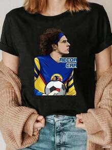 Camisetas Ligeras con Estampado Gráfico1 Camiseta blanca y negra con estampado de portero de fútbol Ochoa, cuello redondo, corte holgado básico, transpirable, lavable a máquina, cómoda, casual, deportiva, esencial para el verano, tallas . 100% algodón unisex - Negro - Ver 3