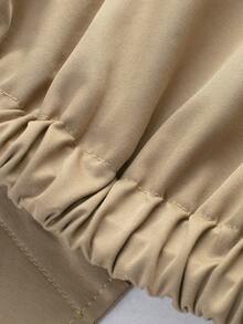 Mantel Trench Pendek Berkerah Lengan Pendek Kancing Ganda - Khaki - View 7