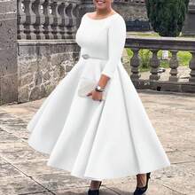 Women Midi Dresses - White + Belt - View 1