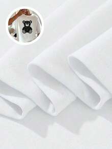 100% cotton 1pc blusas de mujer blusas bonitas para mujeres ropa de mujer conjuntos para mujer Oso geométrico camiseta 180g negro y blanco algodón patrón estampado oso corbata impresión algodón alta calidad cuello redondo ajuste básico holgado hombres y mujeres transpirable versátil lavable a máquina cómoda talla S ~ 3XL diario casual deportes imprescindible verano - Blanco - Ver 7