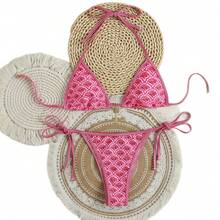 2026 New Cross-Border Trimmed Swimsuit With Color-Block Print, Tie-Up Sexy Bikini Two-Piece Swimsuit For Women - Red - View 4