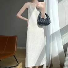 Vestido plisado Chiba original en blanco y negro, vestido adelgazante a la moda, vestido informal holgado que combina con todo para mujer - White-Hemming - Ver 5