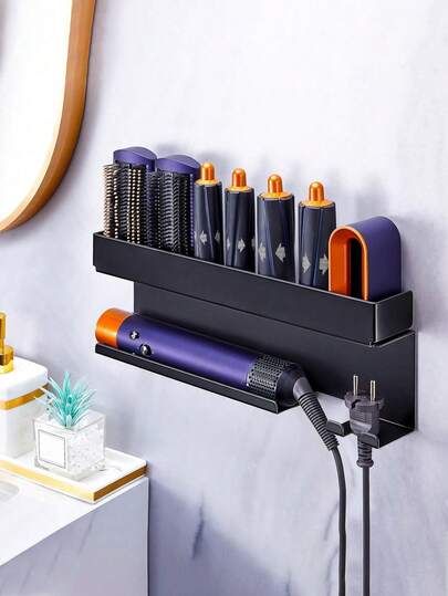 Wall Mount Holder For Hair Dryer, Used To Store Hair Accessories, Hair Dryer And Curling Iron, No Drilling Required For Installation, Can Be Used As Hair Dryer Holder, Hair Tool Storage Box, Bathroom Salon Hair Tool Organizer Rack Bathroom