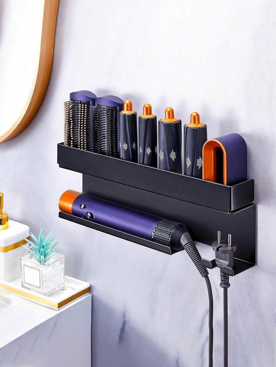 No Drill Wall Mounted Hair Dryer Holder, Can Be Used To Store Hair Accessories, Hair Dryers And Curling Irons, Can Be Used As A Hair Dryer Rack, Hair Styling Tool Storage Box, Bathroom Salon Hair Tool Organizer