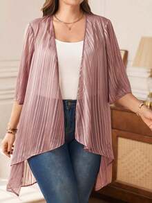Chaqueta casual de apertura frontal con mangas 3/4 de jacquard para mujer de talla grande, para atuendos de vacaciones de otoño/invierno, atuendos de primavera, ropa de verano, vestidos de primavera, atuendos de primavera, ropa de primavera par - Rosa vieja - Ver 2