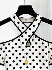 Camiseta de moda con escote descubierto y ribete de contraste para mujer, de verano - Multicolor - Ver 5