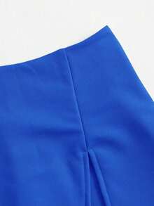 Falda corta con cintura elástica y abertura frontal - azul real - Ver 5