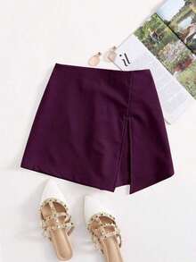 Falda corta con cintura elástica y abertura frontal - Morado Violeta - Ver 6