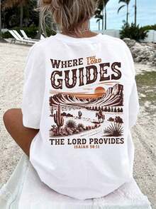 Women's Crew Neck T-Shirt, Comfortable, Colorful With Western Christian Print, Casual Short Sleeve Vacation Blouse, Women's Clothing - Women's Vacation Sets - 白色 - 查看 6
