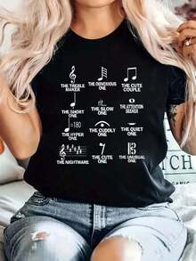 Camiseta de manga corta 100% algodón con diseño de notas musicales, definición de símbolos, humor y regalo divertido para Navidad. - Negro - Ver 1