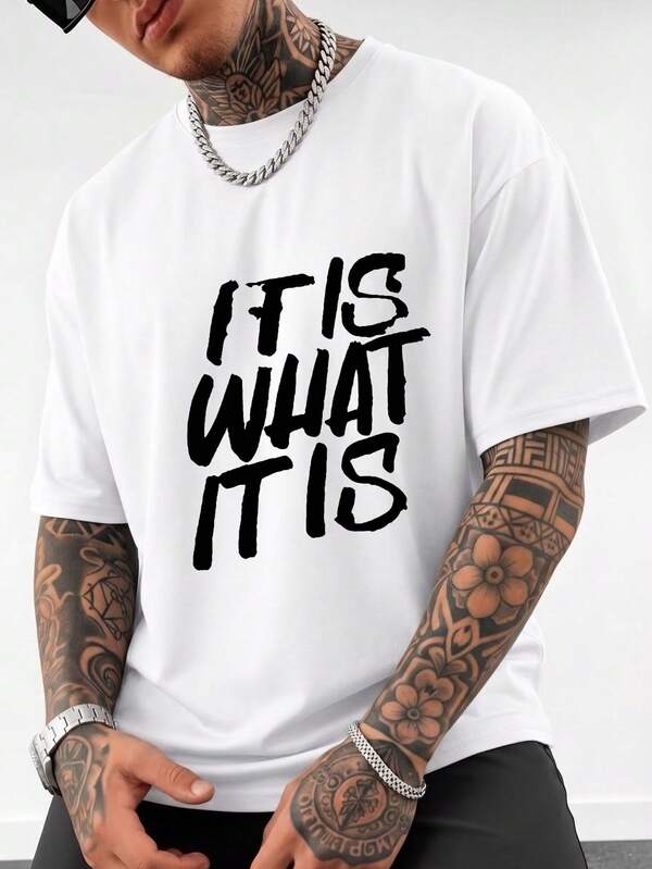 ZYNTH BALENO Men's Fashionable Letter Print Short Sleeve T-Shirt, Suitable For Gym, Sports, Cycling, Running In Summer