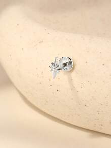 1pc 925 Sterling Silver 8-Point Star Stud Earrings For Women, Daily, Wedding, Party, Engagement, Exquisite Jewelry Earrings, Flat Back Ear Cartilage Studs - Silver - View 7