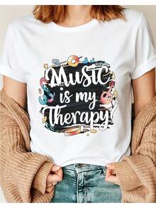 Camiseta de manga corta casual para mujer, edición limitada, primavera/verano, 88I01, cuello redondo, adecuada para todas las estaciones, casual y versátil, de algodón ligero. - Negro - Ver 8