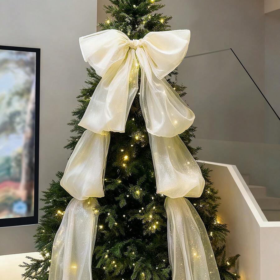 2026 Christmas Tree Extra Large Bow 5m Shiny Tulle Party Gathering Decoration Backdrop Photo Prop - Glossy Yarn - View 1