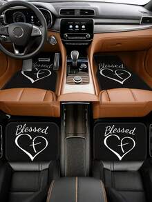 4-Piece Set Of Heart-Patterned Car Floor Mats (Front & Rear Rows) - Includes A Complimentary Personalized Greeting. Suitable For All Seasons; Non-Slip, Stain-Resistant, And Easy To Clean. A Premium Car Interior Accessory Compatible With All Vehicle Models. An Ideal Gift For Mother's Day Or Father's Day. - A - View 5