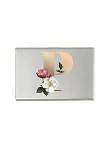 Red Flowers And Gold Letters A-Z Initial Pattern Slim Card Case Minimalist Aluminium Metal Wallet RFID Privacy Protection Credit Card Holder ID Business Card Pouch Portable Card Organizer Thin Metal Purse Multifunctional Card Storage Box For Daily Commute - Multicolor - View 24