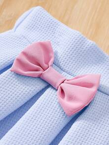 2pcs/Set Spring & Summer Soft Girl Style Light Blue Textured Pearl Decor Sleeveless Top And Bowknot Pleated Skirt - Multicolor - View 7