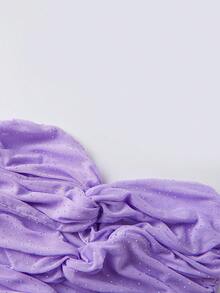 Women Rhinestones Tube Tops Shimmer Twist Cutout Ruched Off-Shoulder Bandeau Backless Shirts for Streetwear - Morado - Ver 7