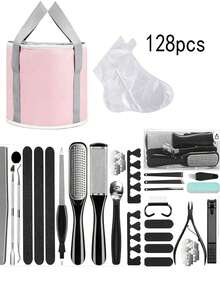 128 Pieces Of Foot Care Tools, 100 Sets Of Disposable Foot Masks + 27 Foot Care Tools + 1 Portable Foldable Travel Foot Bath Bucket, Foot Exfoliation And Care Tools - View 10