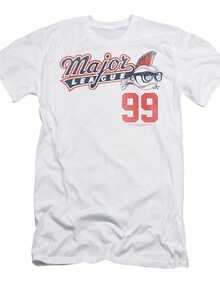 Camiseta con Estampado de Béisbol Major League 99 - Camiseta vintage blanca de cuello redondo con estampado '99, de corte holgado y manga corta, adecuada para uso casual y conjuntos (lavable a máquina) 180 gramos. - Blanco - Ver 1