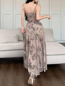 Vestido de verano elegante con estampado floral sin mangas para mujer - Rosa Pálido - Ver 3