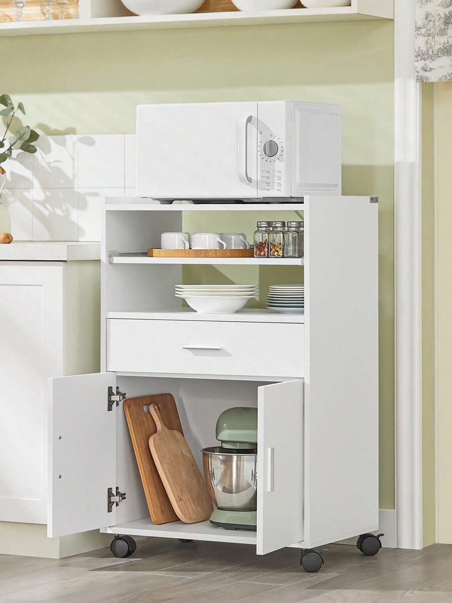 SoBuy Tủ bếp FSB09-W Tủ bếp đẩy tủ đẩy đồ uống Tủ lò vi sóng có một kệ trượt Màu trắng Rộng x Cao x Sâu Xấp xỉ: 59 X 92 X 40 Cm - trắng - Xem 1