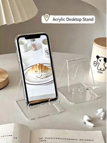 1-2pcs Transparent Acrylic Phone Stand, Thickened Desktop Holder, Universal Portable Display Rack, Suitable For Smartphones And Small Tablets - Transparent Bracket - View 6
