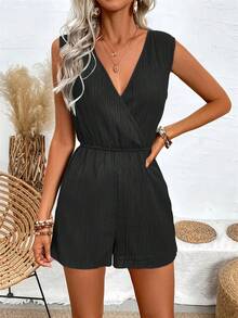 Traje de salto para mujer, peto de vacaciones de una pieza, pelele informal con cuello en V cruzado sin mangas, pantalones cortos sólidos para mujer - EPM2401096-2 - Ver 5