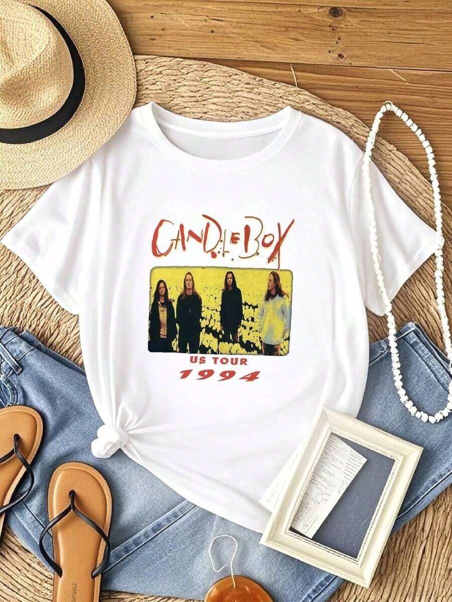 Camiseta de Mujer con Estampado 1994 Candlebox US Tour, Vintage de Doble Cara, 100% Algodón, Tallas S-5XL, 103187, Camiseta Fresca de Verano, Estilo Unisex - Blanco - Ver 1