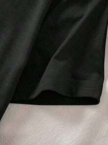Camiseta de Verano para Mujer de Talla Grande con Estampado de Letras y Hombros Caídos - Negro - Ver 4
