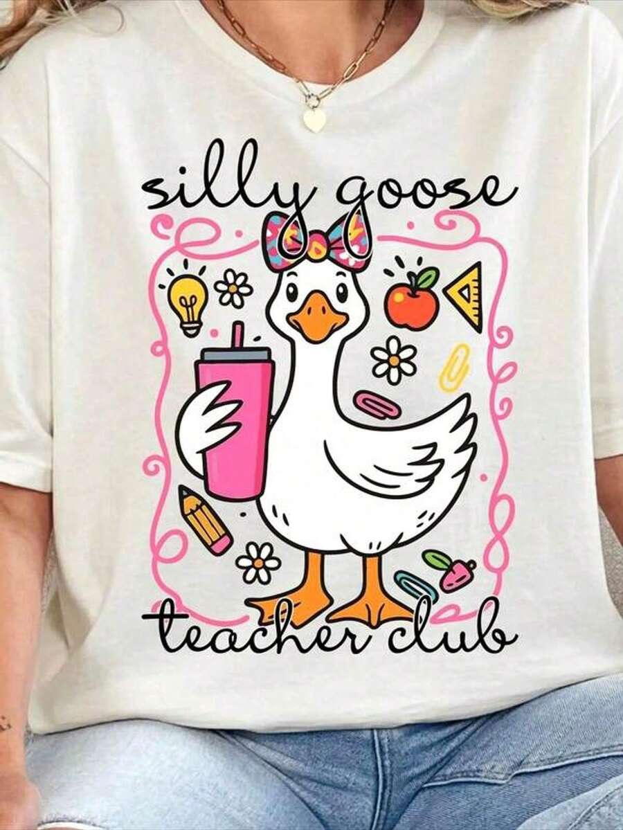 Camiseta del Club de Maestros Silly Goose, Camiseta Divertida del Club de Maestros, Linda Camiseta para el Regreso a Clases, Regalo de Agradecimiento para Maestros, Regalo Divertido para Maestros. Jpg - Blanco - Ver 1