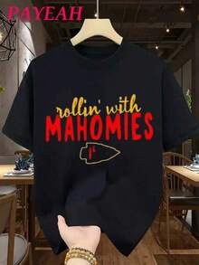 Playera unisex de manga corta y cuello redondoCamisetas para parejas Payeah Rollin With Mahomes con estampados gráficos, cuello redondo, camiseta de manga corta para damas (220g de algodón pesado 1 pieza)| Diseño exquisito| Suelto y cómodo| Fácil de combinar|2026 - Negro - Ver 7