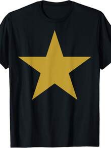 Camiseta Vintage con Estampado de Estrella Dorada - Camiseta Unisex con Estrella Amarilla sobre Base Negra - Top Clásico de Moda Astronómica - Camiseta Estampada de Manga Corta para Verano 2026, 180g - Negro - Ver 6