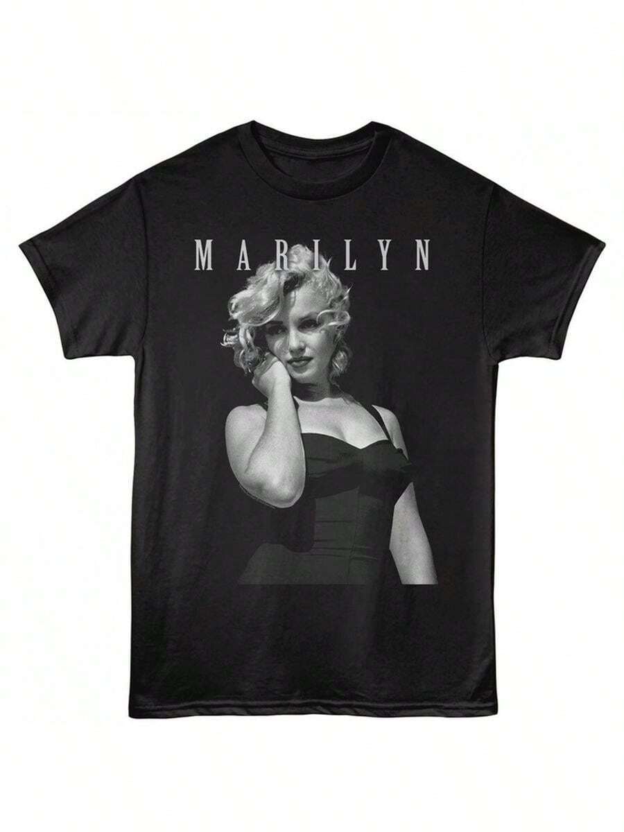 Men's Vintage Graphic T-Shirt - Retro Glamour Style, Bold Portrait, Regular Crew Neck For Everyday Wear And Themed Events - Cinematographic Clothing - 黑色 - 查看 1