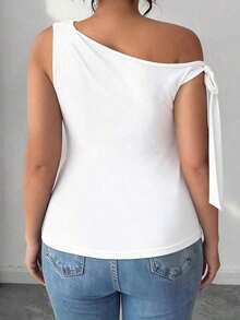 Camiseta ajustada de mujer talla grande de unicolor y cuello asimétrico, para verano - Multicolor 3 - Ver 2