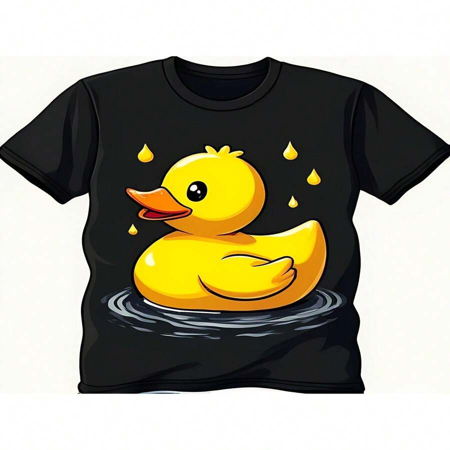 Camiseta negra divertida con temática del Día de la Independencia y el Día del Padre, con un patito de goma amarillo de dibujos animados y gotas de lluvia. Camiseta de hombre suave y transpirable, de cuello redondo, estilo casual, con un toque de humor, personalizada y de tela cómoda. - Negro - Ver 1